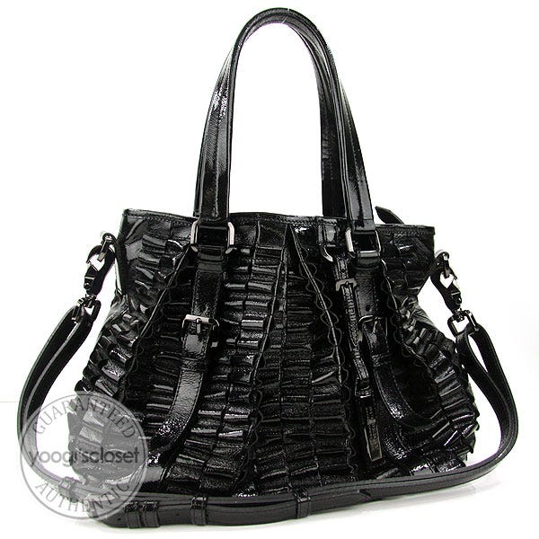 Burberry Black Patent Leather Cartridge Pleat Tote Bag