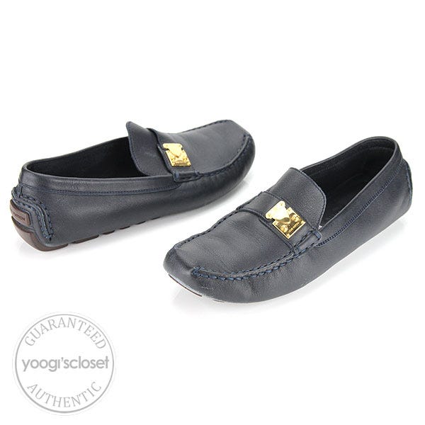 Louis Vuitton Navy Blue Leather Loafers Size 8