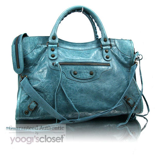 Balenciaga Blue Chevre Motorcycle City Bag