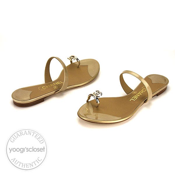 Chanel Beige Leather Thong Sandals Size 9 - Yoogi's Closet