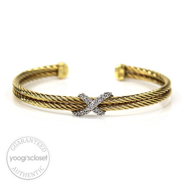 David Yurman 18K Gold with Pave Diamonds X Cable Bracelet