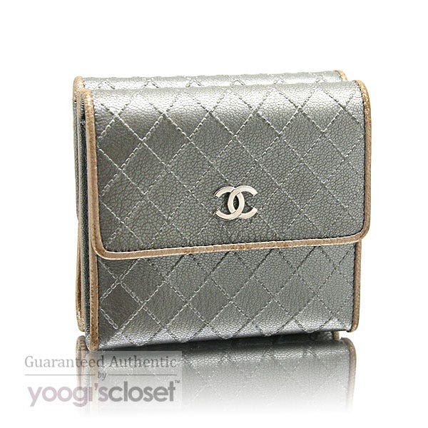 Chanel Silver Quilted Leather Compact Wallet