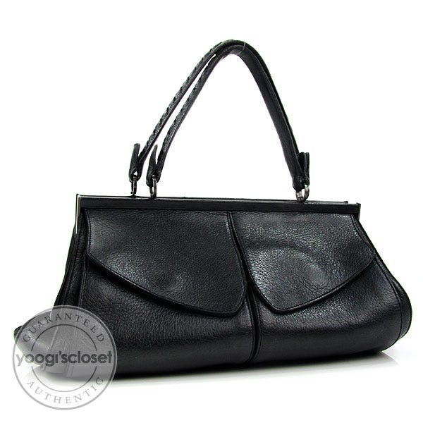 Bottega Veneta Black Leather Frame Satchel Bag