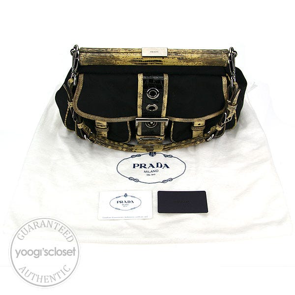 Prada Black Nylon Lizard Trim Pocket Frame Bag BR2842 | Yoogi's Closet