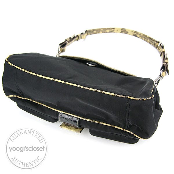 Prada Black Nylon Lizard Trim Pocket Frame Bag BR2842 | Yoogi's Closet
