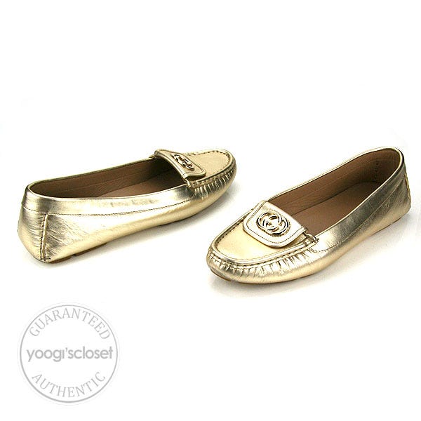 Gucci Gold Leather Flats Size 9.5