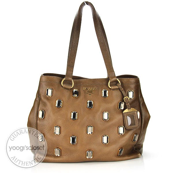 Prada Camel Deerskin Jeweled Tote Bag BR4141