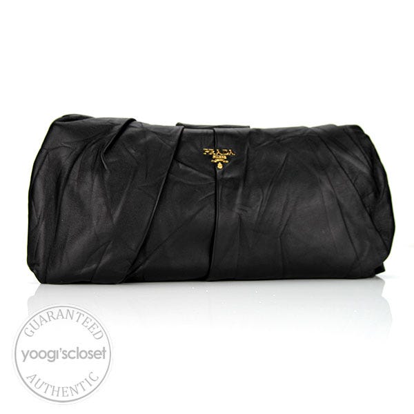 Prada Black Nappa Pleated Clutch Bag BP0051