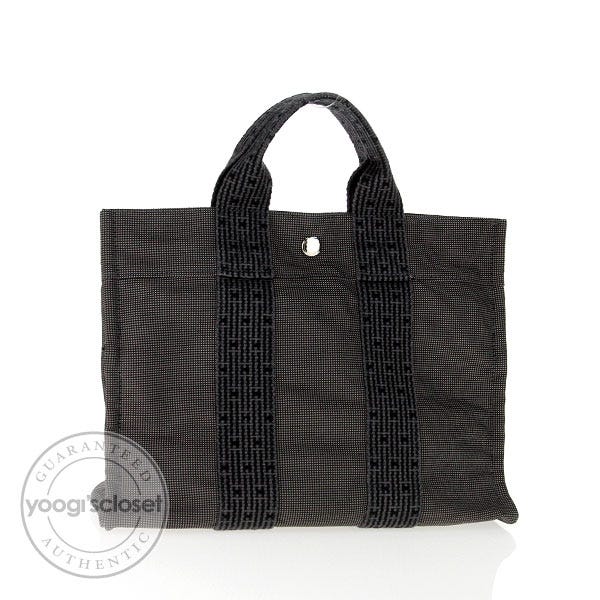 Authentic Hermes Black & Gray Canvas Small Hand Bag / Tote