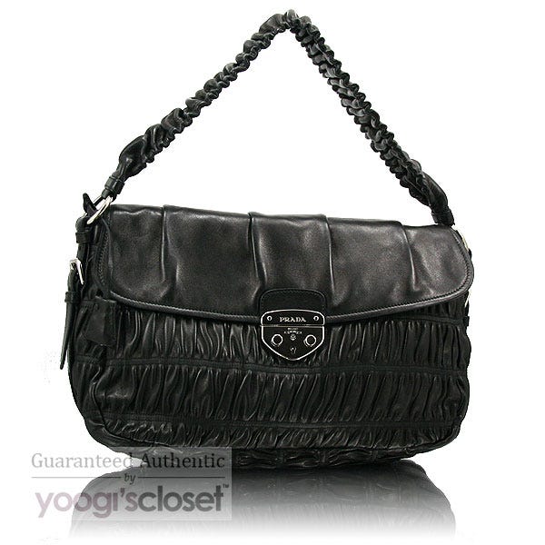 Prada Black Ruched Lambskin Nappa Gauffre Shoulder Bag BR3715