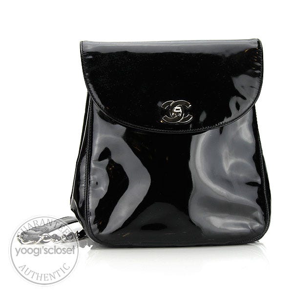 Chanel Black Patent Leather Backpack Bag