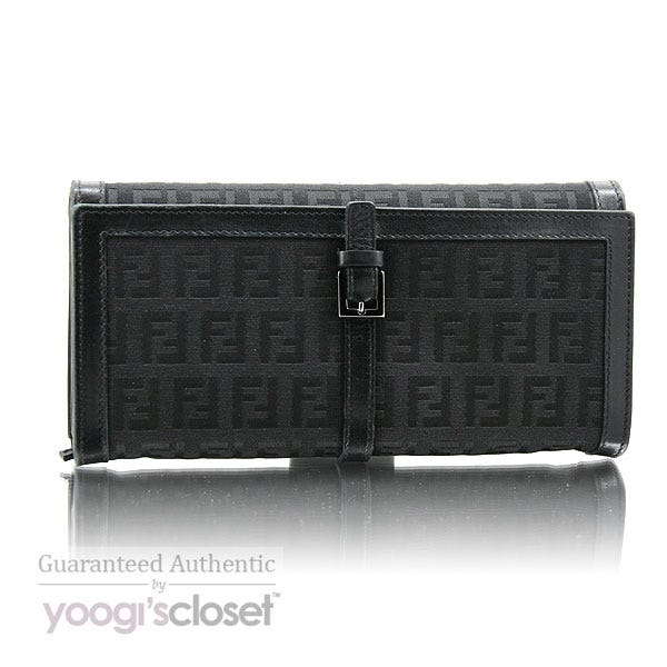 Fendi Black Zucchino Canvas Small Buckle Long Wallet