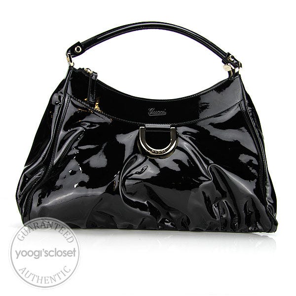 Gucci Black Patent Leather D Gold Large Hobo Bag