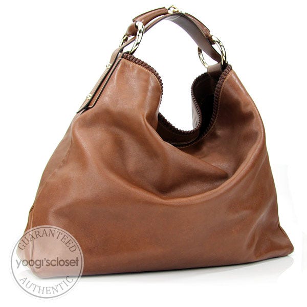 Gucci Brown Leather Chain Large Horsebit Hobo Bag