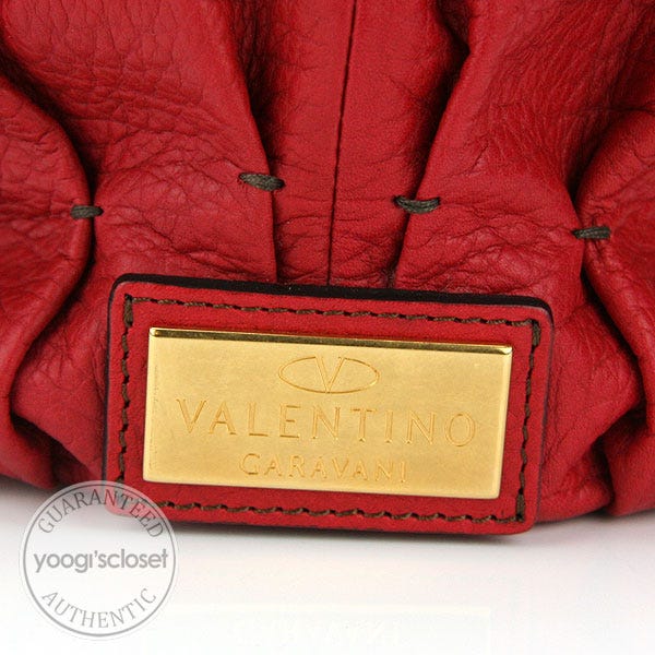 Valentino Garavani Red Leather Maison Pintucked Shopper Tote