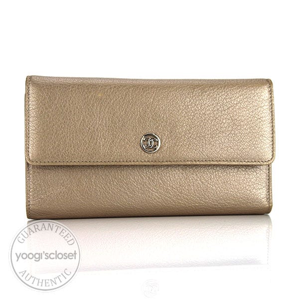 Chanel Gold Leather CC Logo Long Wallet