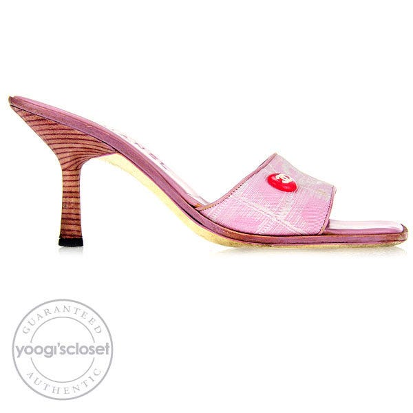 Chanel Pink Canvas Travel Line Mule Sandals Size 7 - Yoogi's Closet