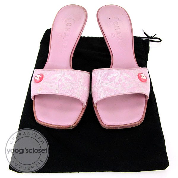 Chanel Pink Canvas Travel Line Mule Sandals Size 7 - Yoogi's Closet