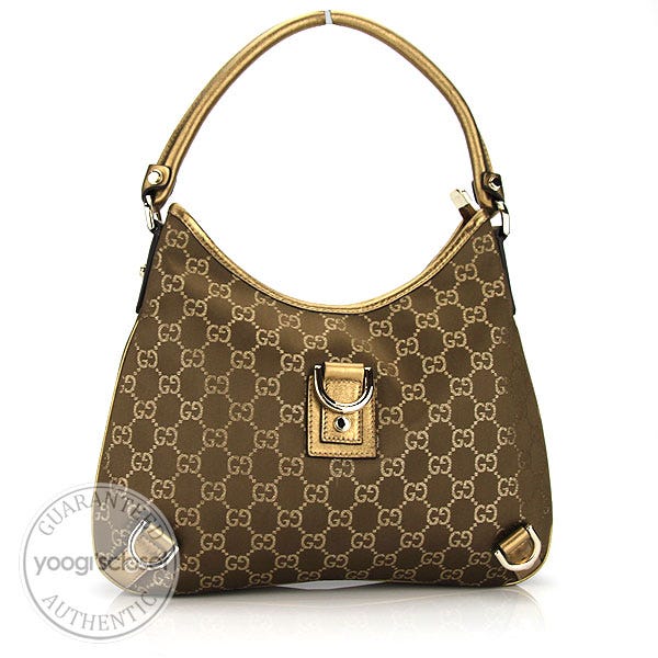 Gucci Gold GG Fabric Abbey Medium D-Ring Hobo Bag