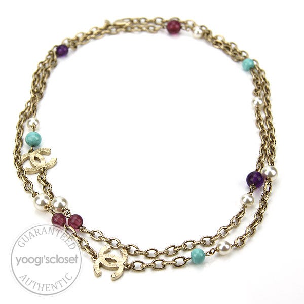 Chanel CC Logo Multicolor Beaded Chain Necklace