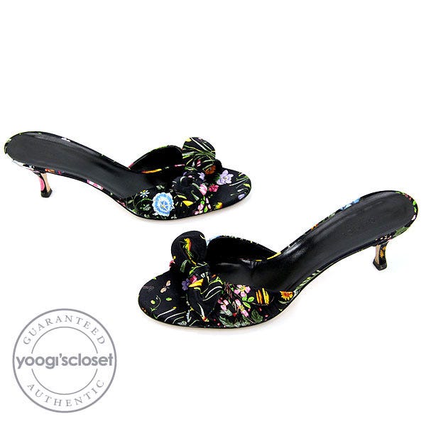 Gucci Floral Print Satin Open Toe Mules Size 8