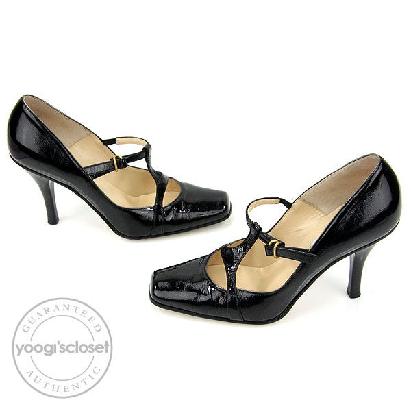 Jimmy Choo Black Crushed Patent Leather Penda Heels Size 9