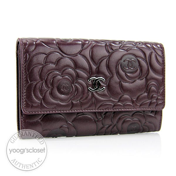 Chanel Bordeaux lambskin Camellia Flower Wallet