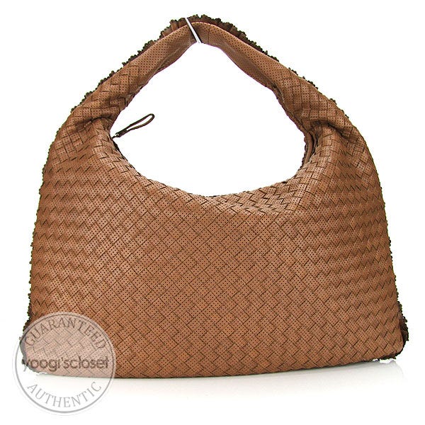 Bottega Veneta Hazelnut Brown Large Veneta Perforated Woven Hobo Bag