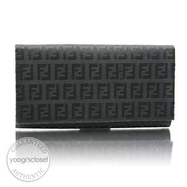 Fendi Black Zucchino Canvas Donna Long Wallet