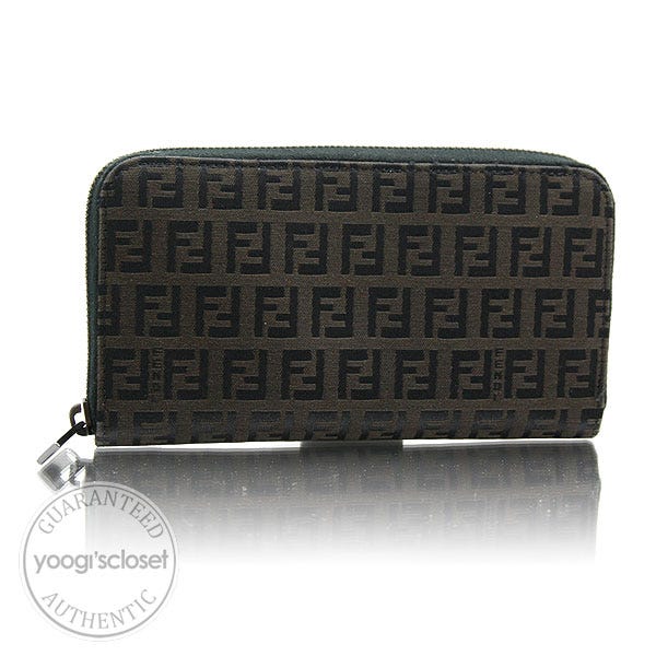 Fendi Black/Dk Brown Zucchino Zip-Around Long Wallet