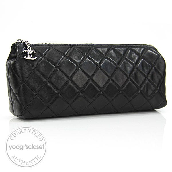 Chanel Black Quilted Washed Lambskin Cosmetic Case - Yoogi's Closet