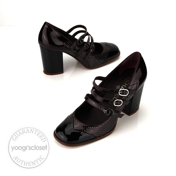 Chanel Black Burgundy Chaus Ouvertes Heels size 8.5