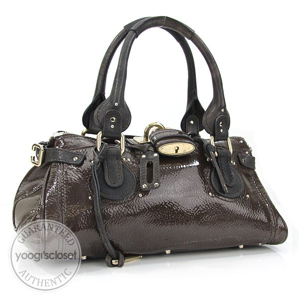 Chloe Brown Patent Leather Paddington Medium Satchel Bag