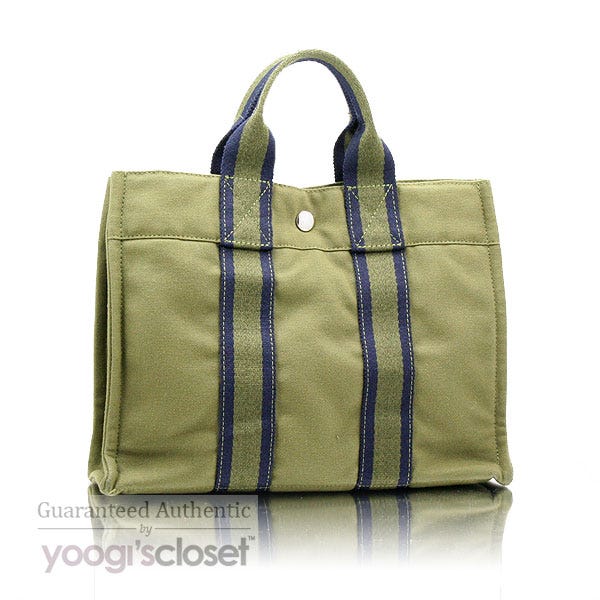 Hermes Green/Navy Small Canvas Fourre-Tout Bag