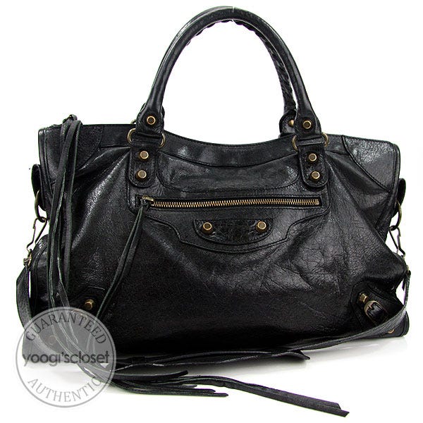 Balenciaga Black Chevre Motorcycle City Bag