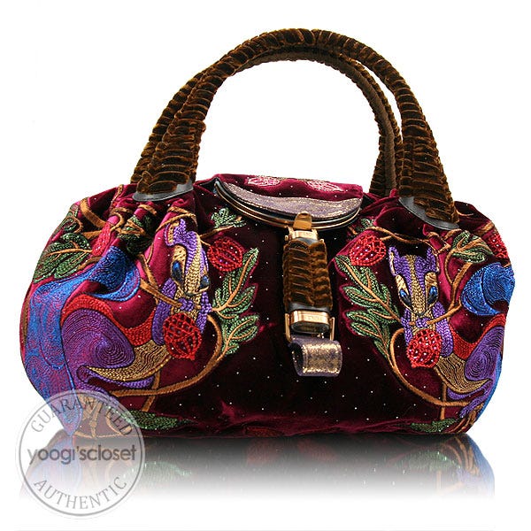 Fendi Limited Edition Bordeaux Velvet Embroidered Squirrel Spy Bag - 8BR511
