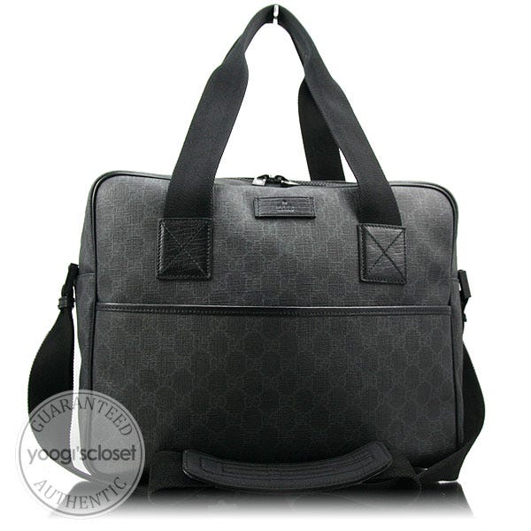 Gucci Black GG Coated Canvas Laptop Messenger Bag