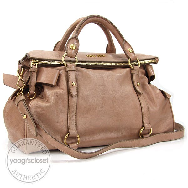 Miu Miu Beige Leather Fold-Over Bow Satchel Bag