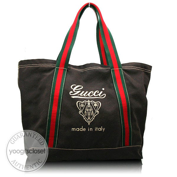 Gucci Dark Brown Canvas Logo Large Tote Bag