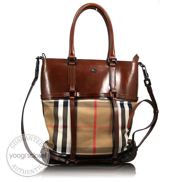 Burberry Brown Bridle Nova Check Messenger Tote Bag