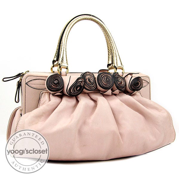 Valentino Garavani Nude Nappa Leather and Python Lacca Fleur Frame Satchel Bag