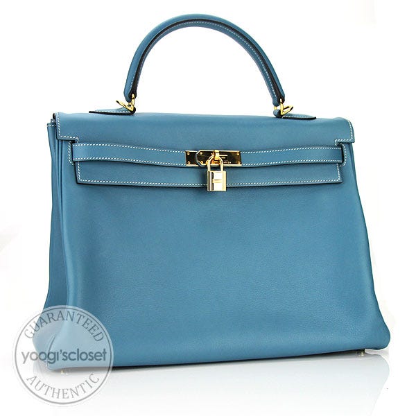Hermes 35cm Blue Jean Swift Leather Gold Hardware Kelly Bag