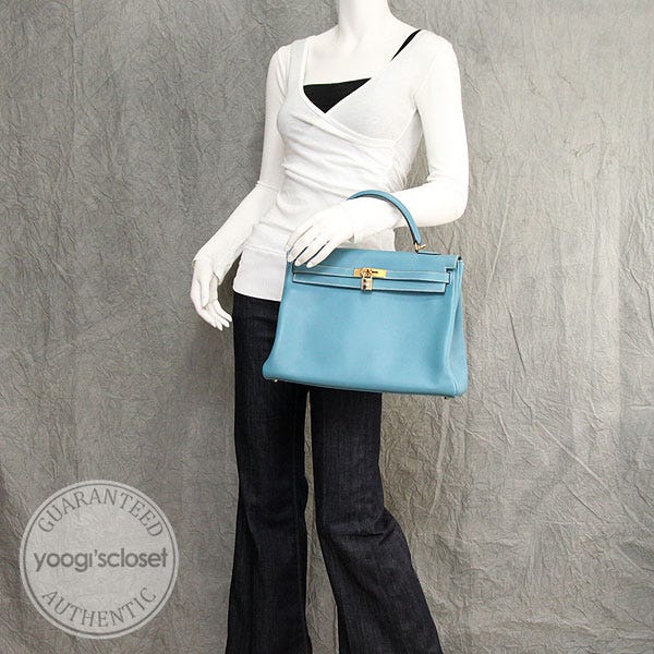 LadyHermezz  35cm Hermes Kelly Kelly Blue Mykonos Swift Leather