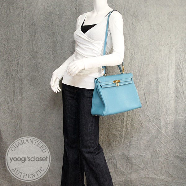 Hermes 35cm Blue Jean Swift Leather Gold Hardware Kelly Bag