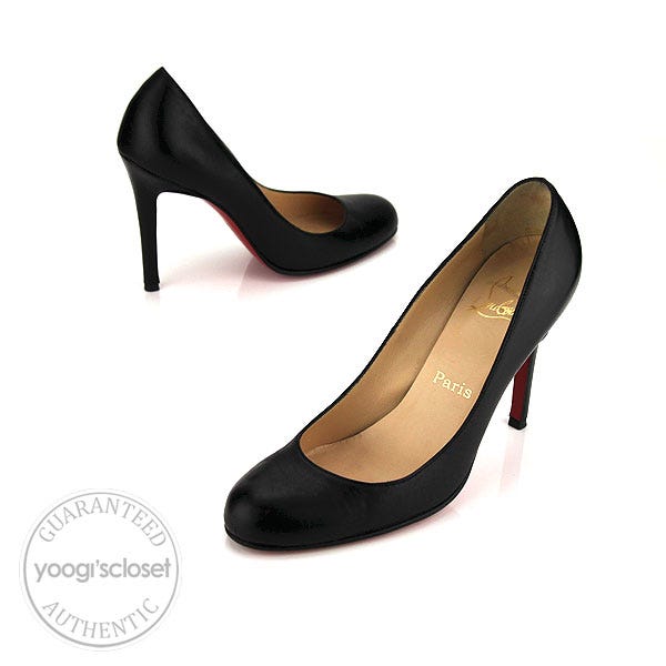 Christian Louboutin Black Leather Decollete Round-Toed Heels Size 7