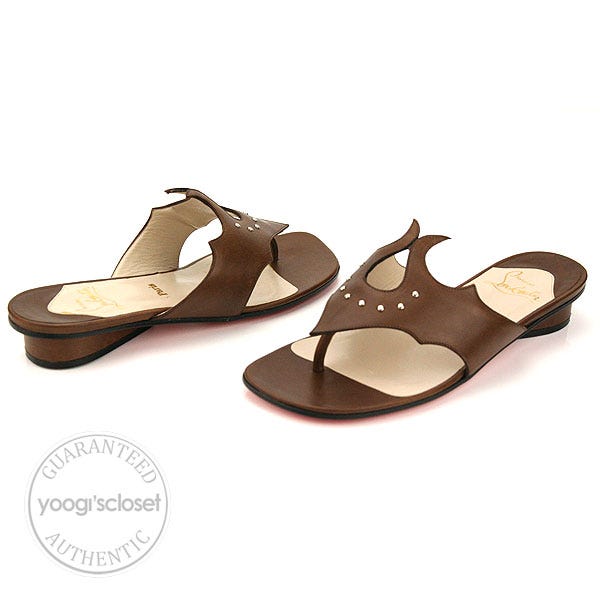 Christian Louboutin Brown Uadaipur Flat Leather Sandals Size 6