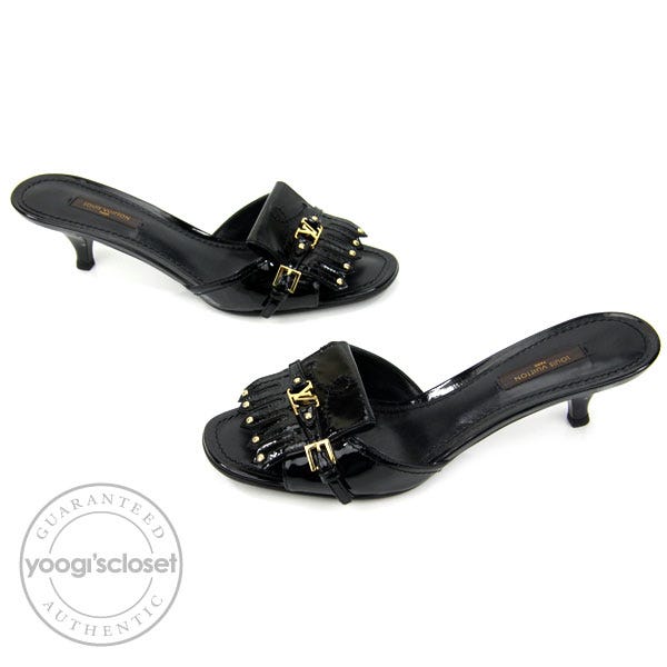 Louis Vuitton Black Patent Leather Studded Mules Size 8.5