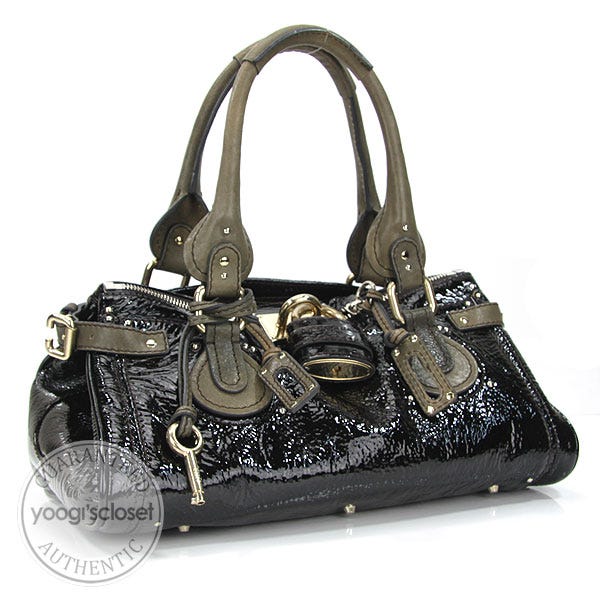 Chloe Moka Patent Leather Paddington Medium Satchel Bag