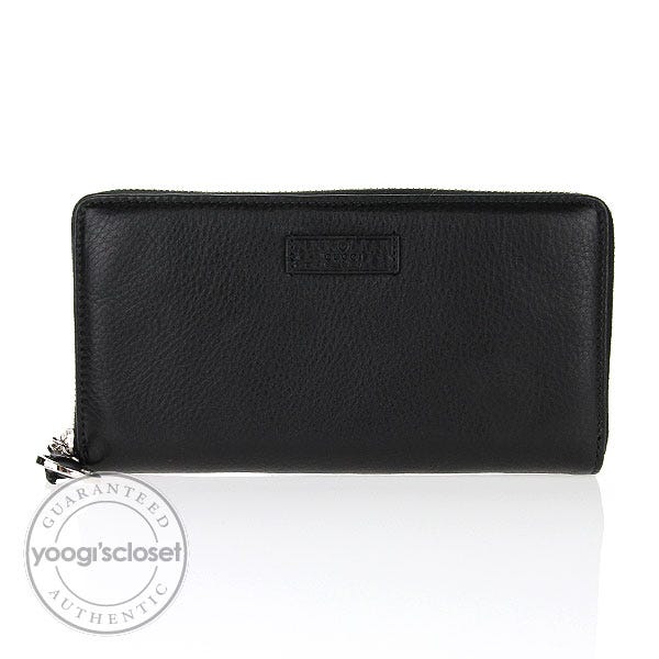 Gucci Black Leather Icon Bit Zip Continental Wallet
