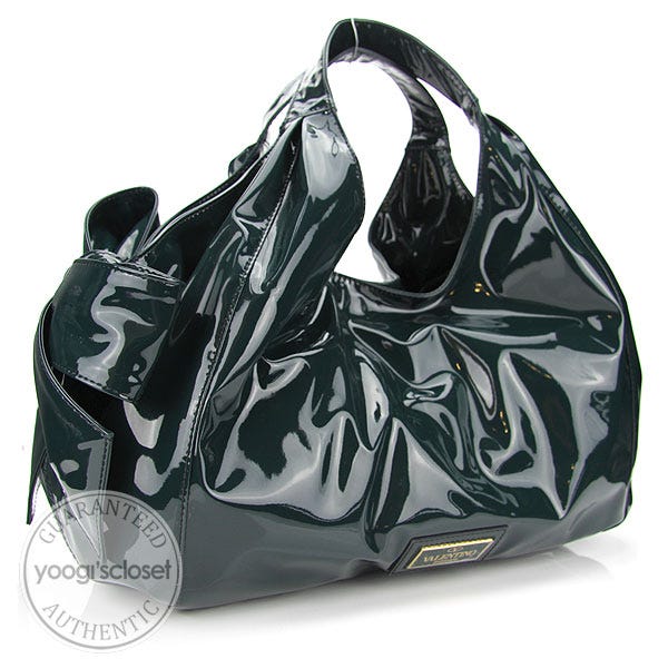 Valentino Garavani Dark Green Patent Leather Nuage Bow Tote Bag - Yoogi's  Closet
